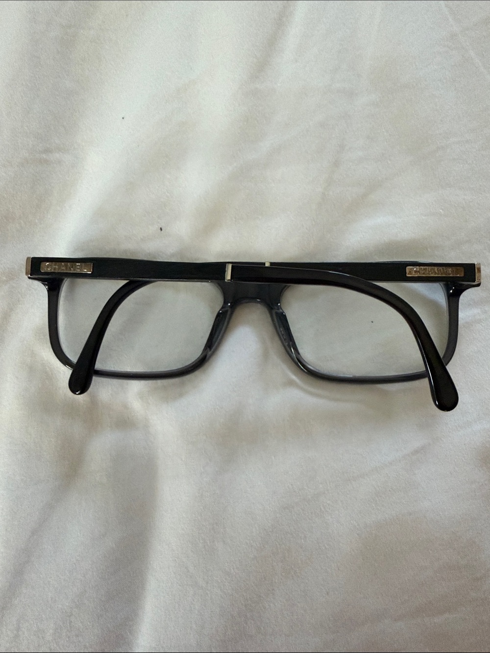 CHANEL prescription Black Frames with Gold Logo Plaque